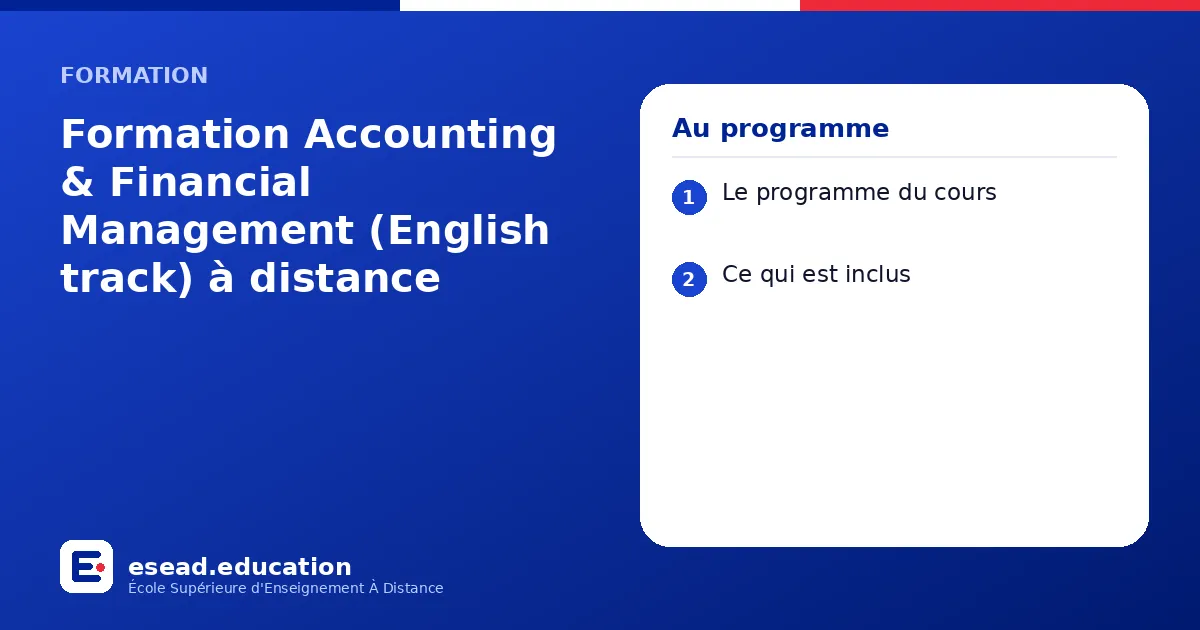 Infographie : Formation Accounting & Financial Management (English track) à distance — 1. Le programme du cours ; 2. Ce qui est inclus