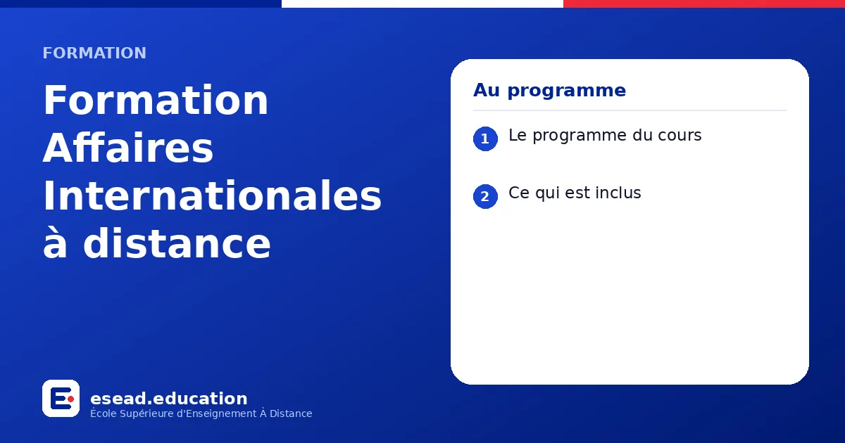 Infographie : Formation Affaires Internationales à distance — 1. Le programme du cours ; 2. Ce qui est inclus