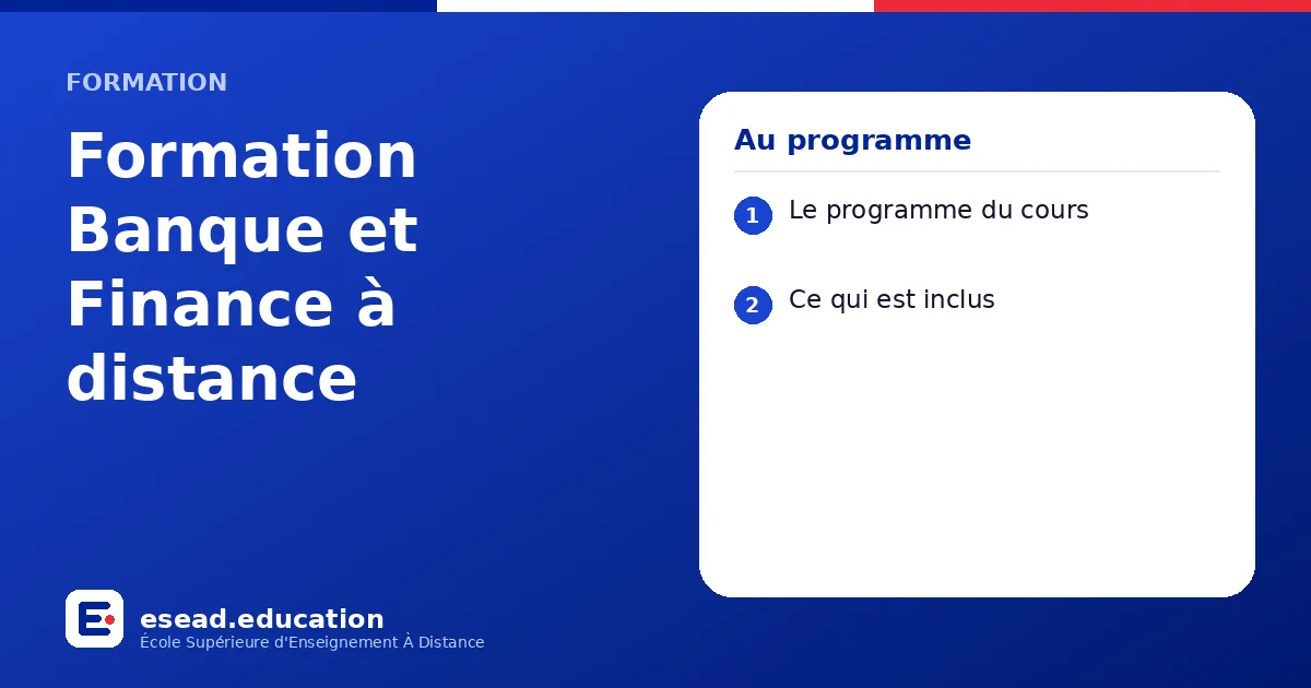 Infographie : Formation Banque et Finance à distance — 1. Le programme du cours ; 2. Ce qui est inclus