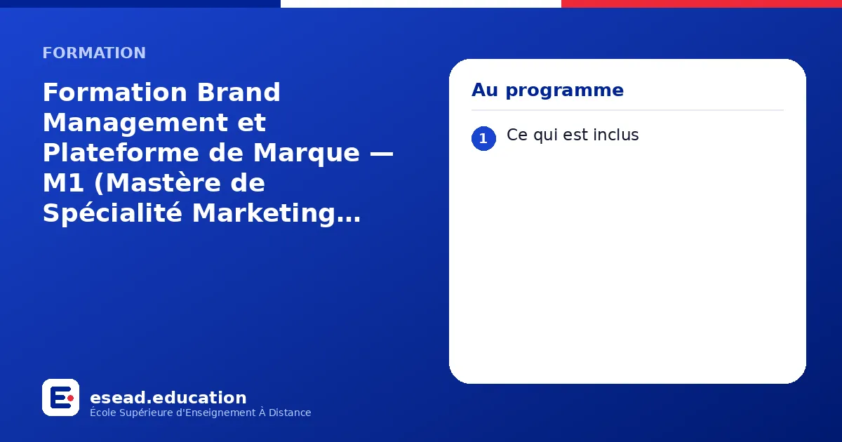 Infographie : Formation Brand Management et Plateforme de Marque — M1 (Mastère de Spécialité Marketing Digital & Influence) à distance — 1. Ce qui est inclus