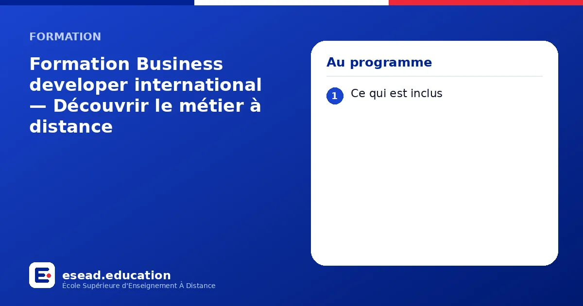 Infographie : Formation Business developer international — Découvrir le métier à distance — 1. Ce qui est inclus
