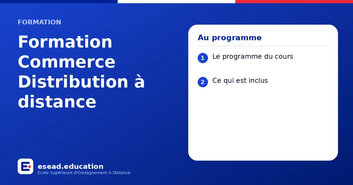 Infographie : Formation Commerce Distribution à distance — 1. Le programme du cours ; 2. Ce qui est inclus