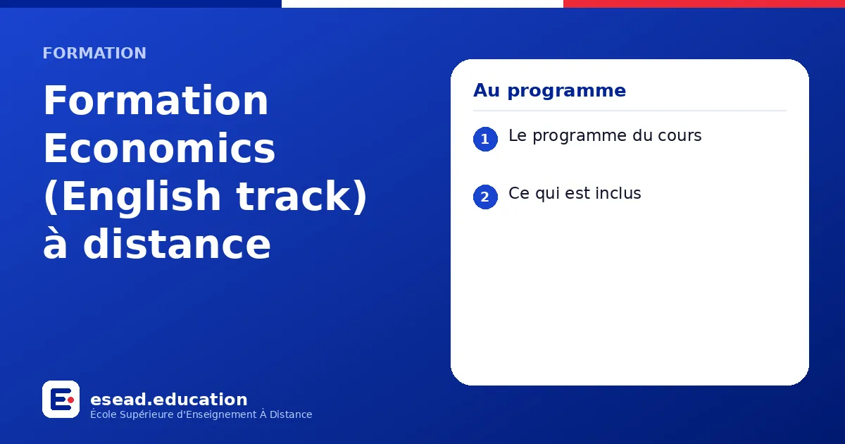 Infographie : Formation Economics (English track) à distance — 1. Le programme du cours ; 2. Ce qui est inclus