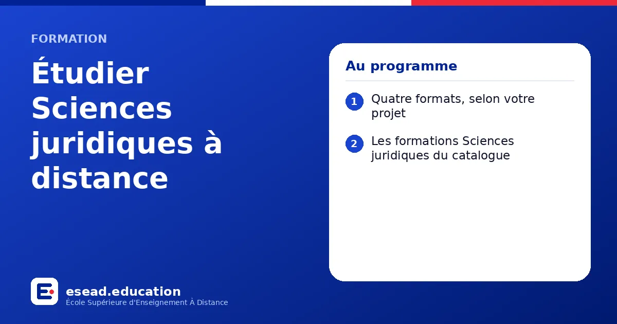 Infographie : Étudier Sciences juridiques à distance — 1. Quatre formats, selon votre projet ; 2. Les formations Sciences juridiques du catalogue