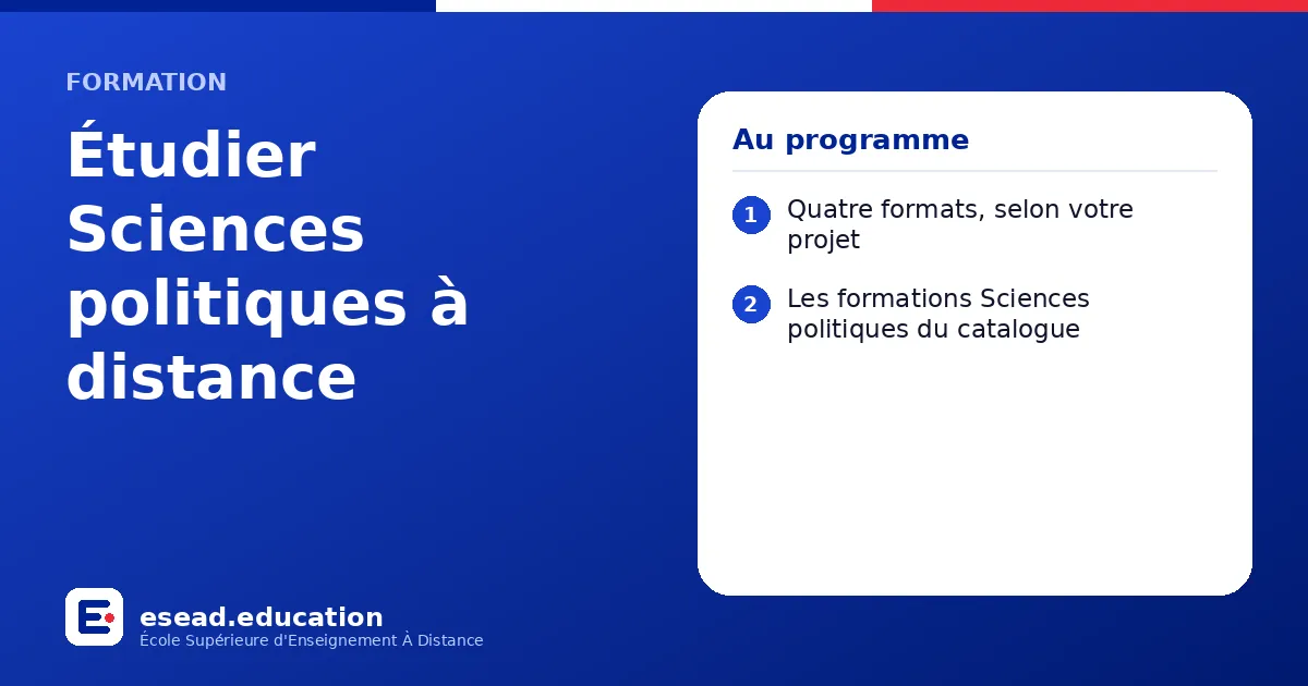 Infographie : Étudier Sciences politiques à distance — 1. Quatre formats, selon votre projet ; 2. Les formations Sciences politiques du catalogue