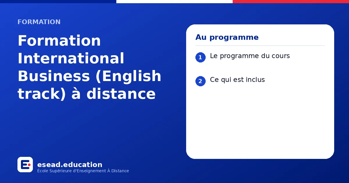 Infographie : Formation International Business (English track) à distance — 1. Le programme du cours ; 2. Ce qui est inclus