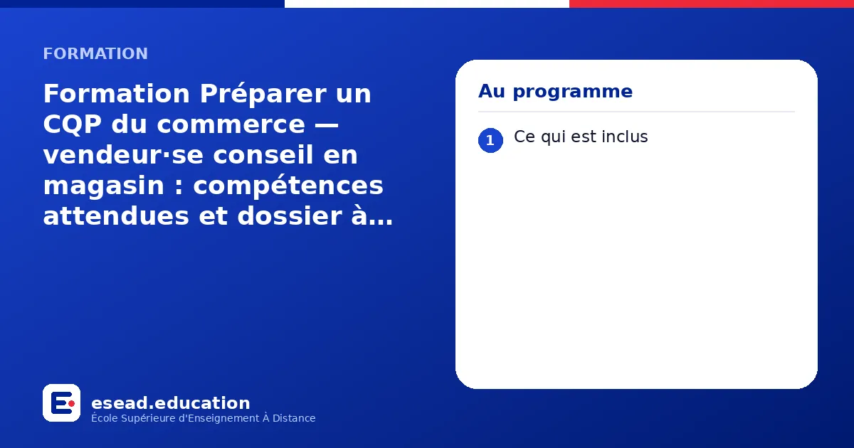 Infographie : Formation Préparer un CQP du commerce — vendeur·se conseil en magasin : compétences attendues et dossier à distance — 1. Ce qui est inclus
